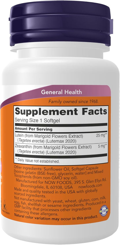 NOW Foods Supplements, Lutein (25 mg) & Zeaxanthin (5 mg), 60 Softgels