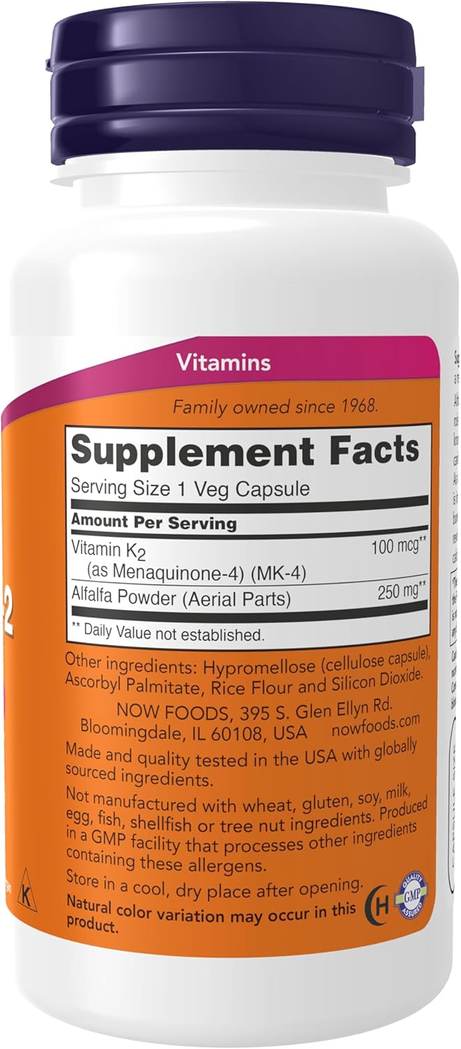 NOW Foods Supplements, Vitamin K-2 100 mcg, Menaquinone-4 (MK-4), 100 Veg Capsules