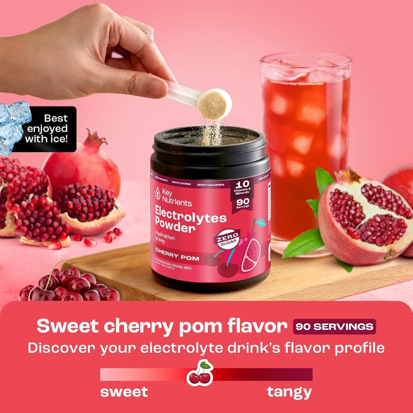 KEY NUTRIENTS Electrolytes Powder No Sugar - Juicy Strawberry-Kiwi Electrolyte Drink Mix - Hydration Powder - No Calories, Gluten Free - Powder and Packets (20, 40 or 90 Servings)