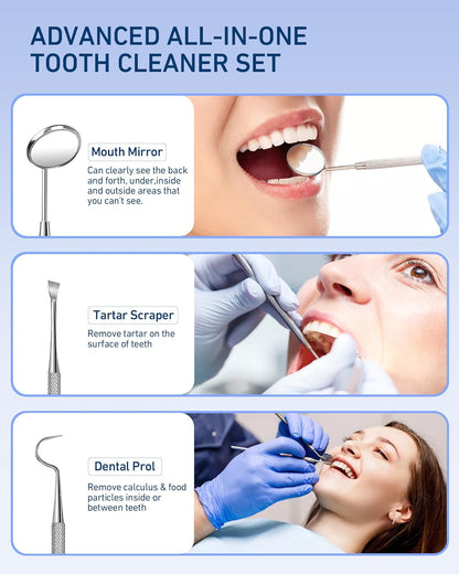 Plaque Remover for Teeth, Tartar Remover for Teeth with 5 Adjustable Modes & 2 Replaceable Heads, Electric Teeth Cleaner Kit with Dental Tools & Tongue Cleaner, Dental Calculus Remover with LED Light
