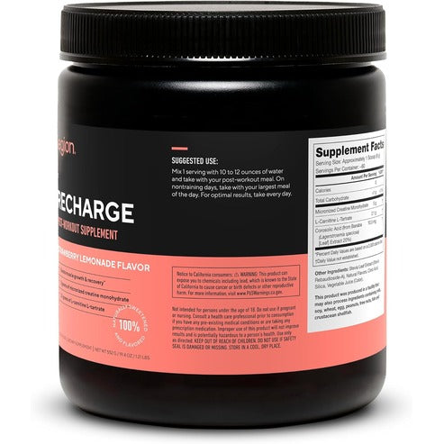 LEGION Recharge Post Workout Supplement - All Natural Muscle Builder & Recovery Drink with Micronized Creatine Monohydrate Naturally Sweetened & Flavored, (Strawberry Lemonade, 30 Serve)