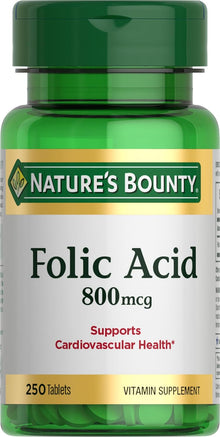 Nature's Bounty Folic Acid 800 mcg Tablets Maximum Strength 250 ct Nature's Bounty