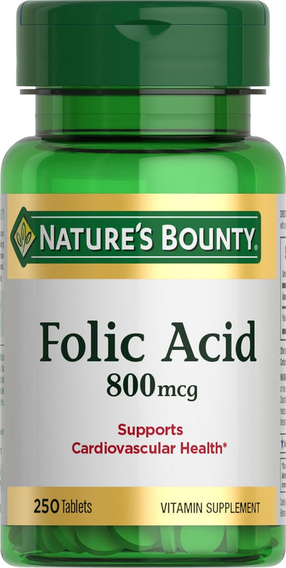 Nature's Bounty Folic Acid 800 mcg Tablets Maximum Strength 250 ct