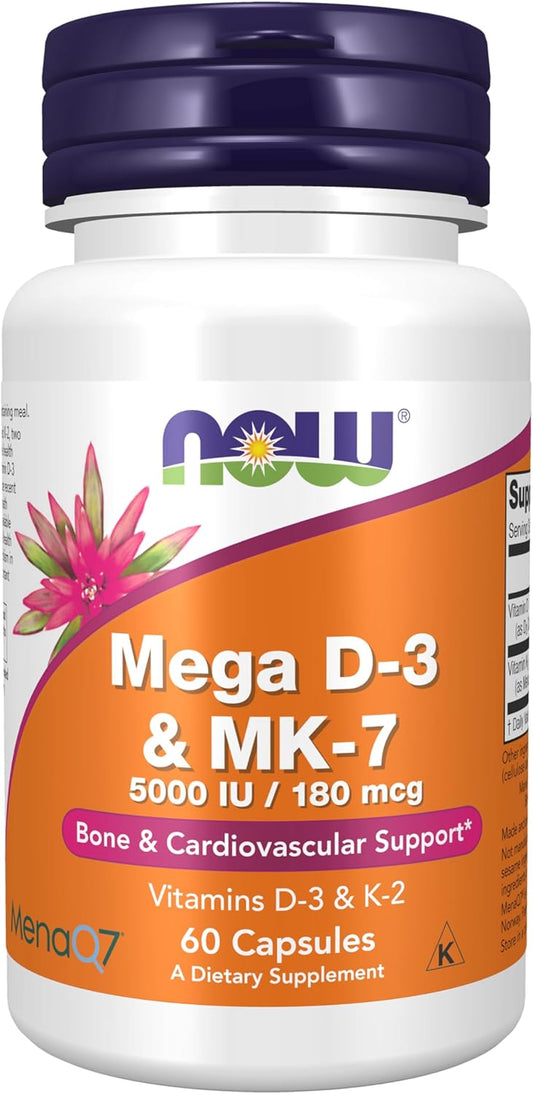 NOW Foods Supplements, Mega D-3 & MK-7 - 60 Veg Capsules
