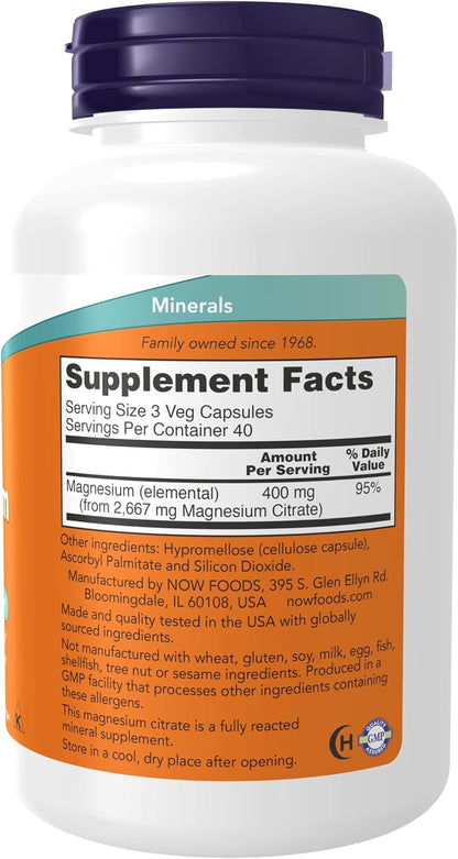 NOW Supplements, Magnesium Citrate, 120 Veg Capsules