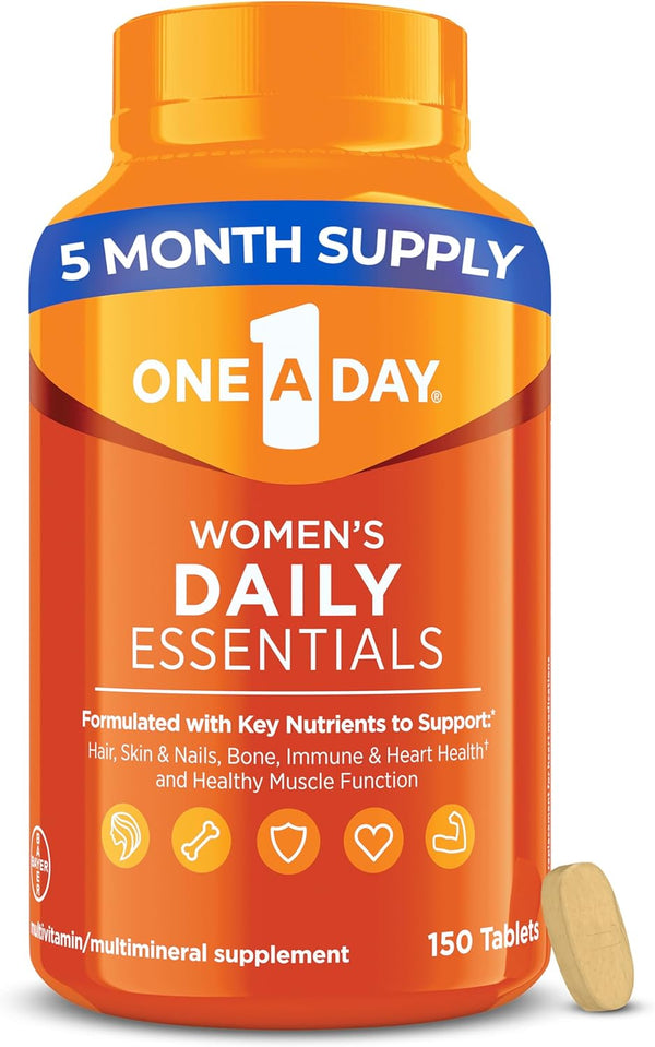 One A Day Multivitamin for Women Daily Essentials, Vitamins for Women to Support Hair, Skin & Nails, Immune Health, Multivitamin for Women with Zinc, Folic Acid & B Vitamins, 150 Count One A Day