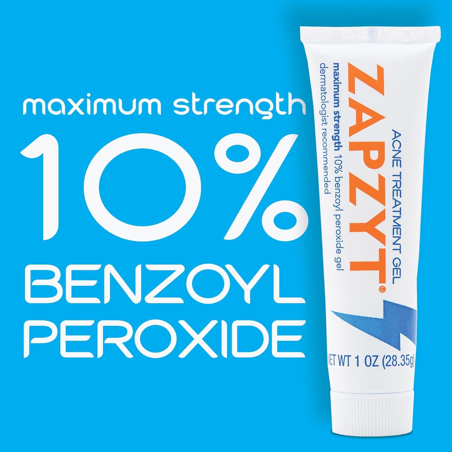 ZAPZYT Maximum Strength 10% Benzoyl Peroxide Acne Treatment Gel 1 oz