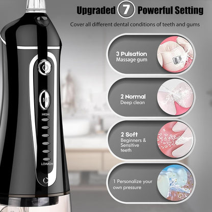 FZCOK Cordless Water Dental Flosser for Teeth Rechargeable - FZCOK 7 Clean Settings Oral Irrigator for Braces Adults Teeth Cleaning Portable with Long Battery Life, Waterproof