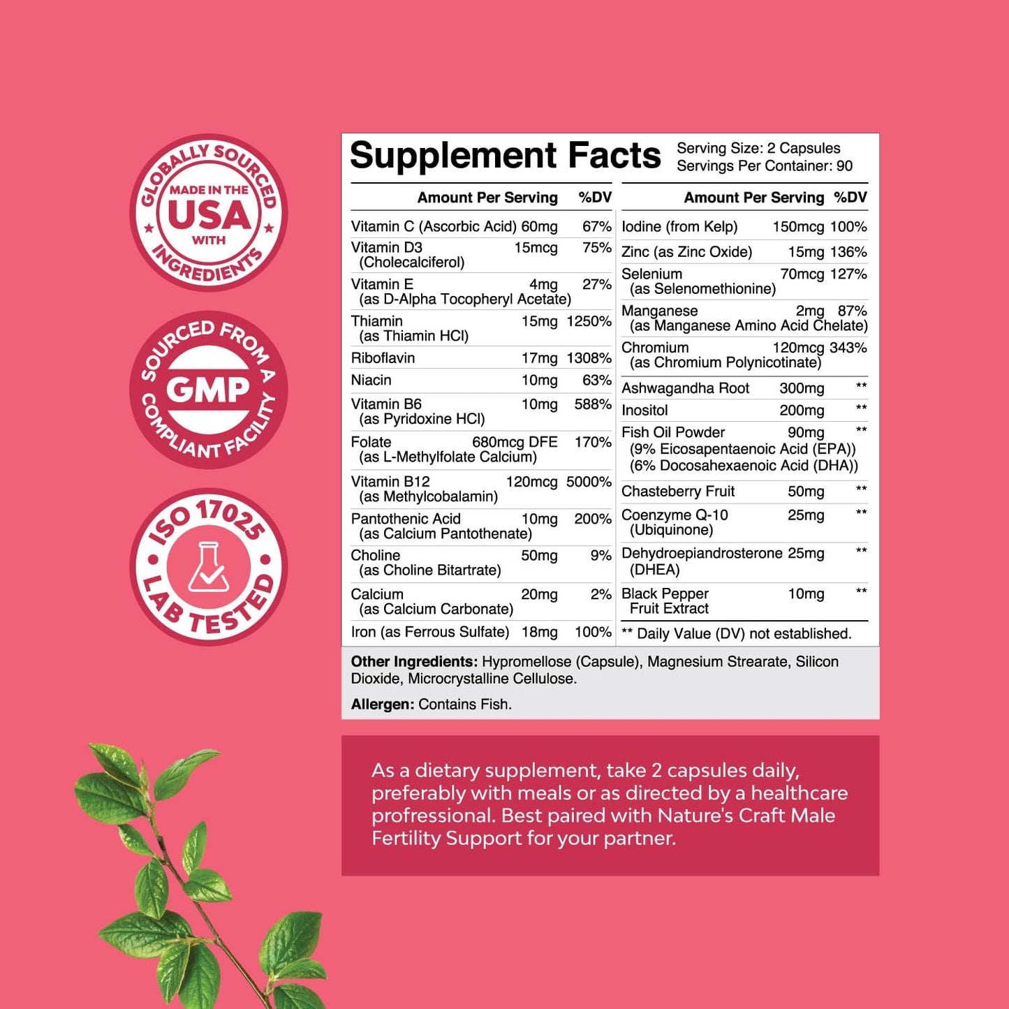 Nature's CraftFertility Supplement for Women with Prenatal Multivitamins - 180 Capsules