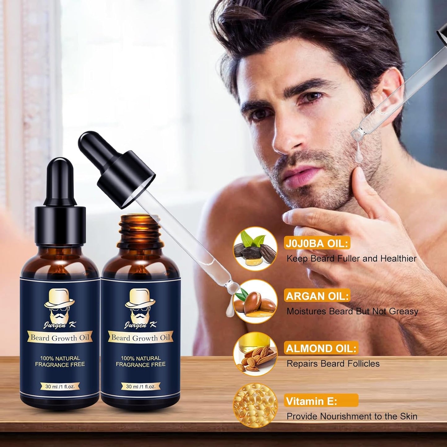 Beard Growth Kit - Beard Kit with Beard Roller, Beard Growth Oil, Beard Wash, Beard Balm, Beard Brush, Comb, Shaving Scissors, Bag, eBook