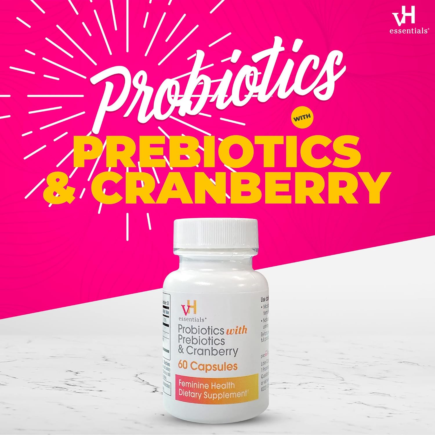 vH essentials Probiotics with Prebiotics and Cranberry Feminine Health Supplement - 60 Capsules VH Essential