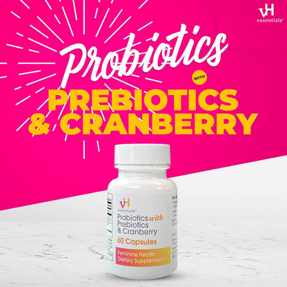 vH essentials Probiotics with Prebiotics and Cranberry Feminine Health Supplement - 60 Capsules VH Essential