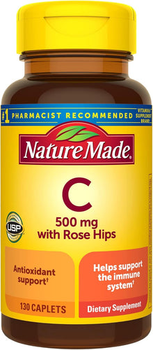Nature Made Vitamin C 500 mg with Rose Hips, 130 Caplets Nature Made