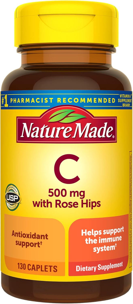 Nature Made Vitamin C 500 mg with Rose Hips, 130 Caplets