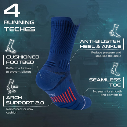 Coolmax Compression Running Socks 3 Pairs, Cushion Crew Socks, Anti-Blister Moisture Wicking Athletic Hiking Socks