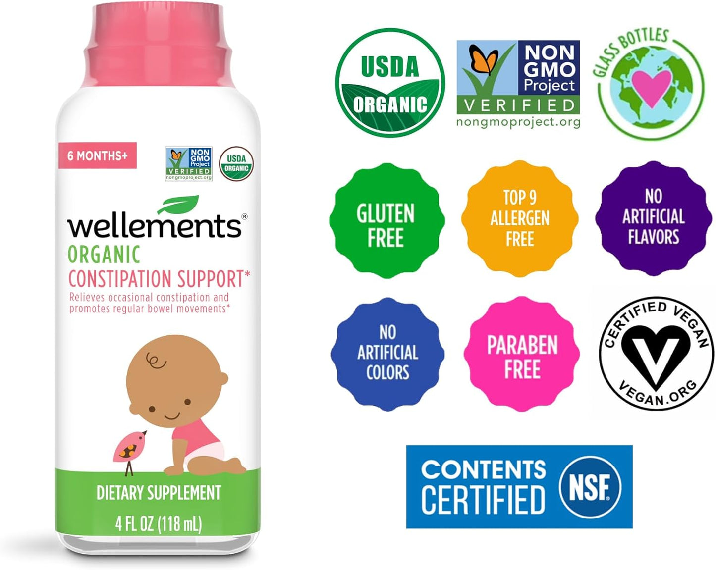 Wellements Organic Baby Liquid Supplement, Relieves Constipation, 4 Oz, 2-Pack