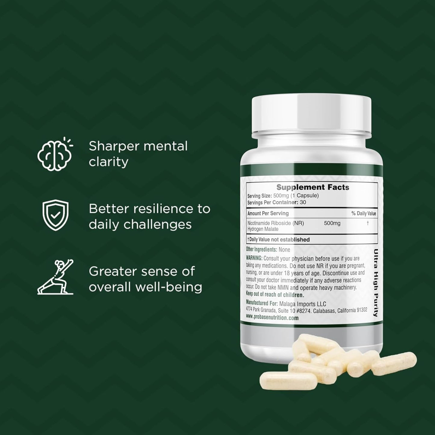 Probase Nicotinamide Riboside (NR) Capsules 30ct/500mg NAD+ Boosting Supplement