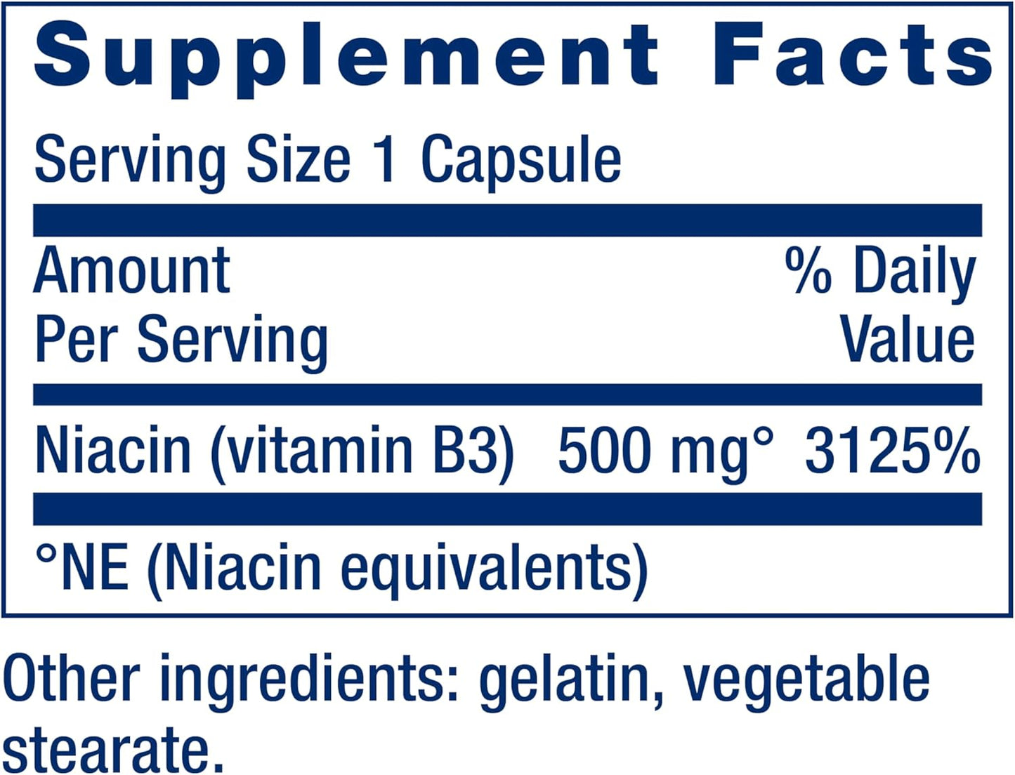 Life Extension Vitamin B3 Niacin 500 mg – Niacin (Vitamin B3) – 100 Capsules