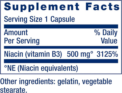 Life Extension Vitamin B3 Niacin 500 mg – Niacin (Vitamin B3) – 100 Capsules