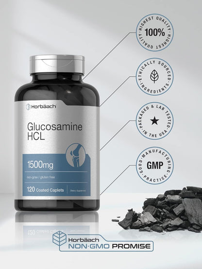 Horbäach Glucosamine HCl | 1500mg | 120 Caplets | Non-GMO and Gluten Free Supplement