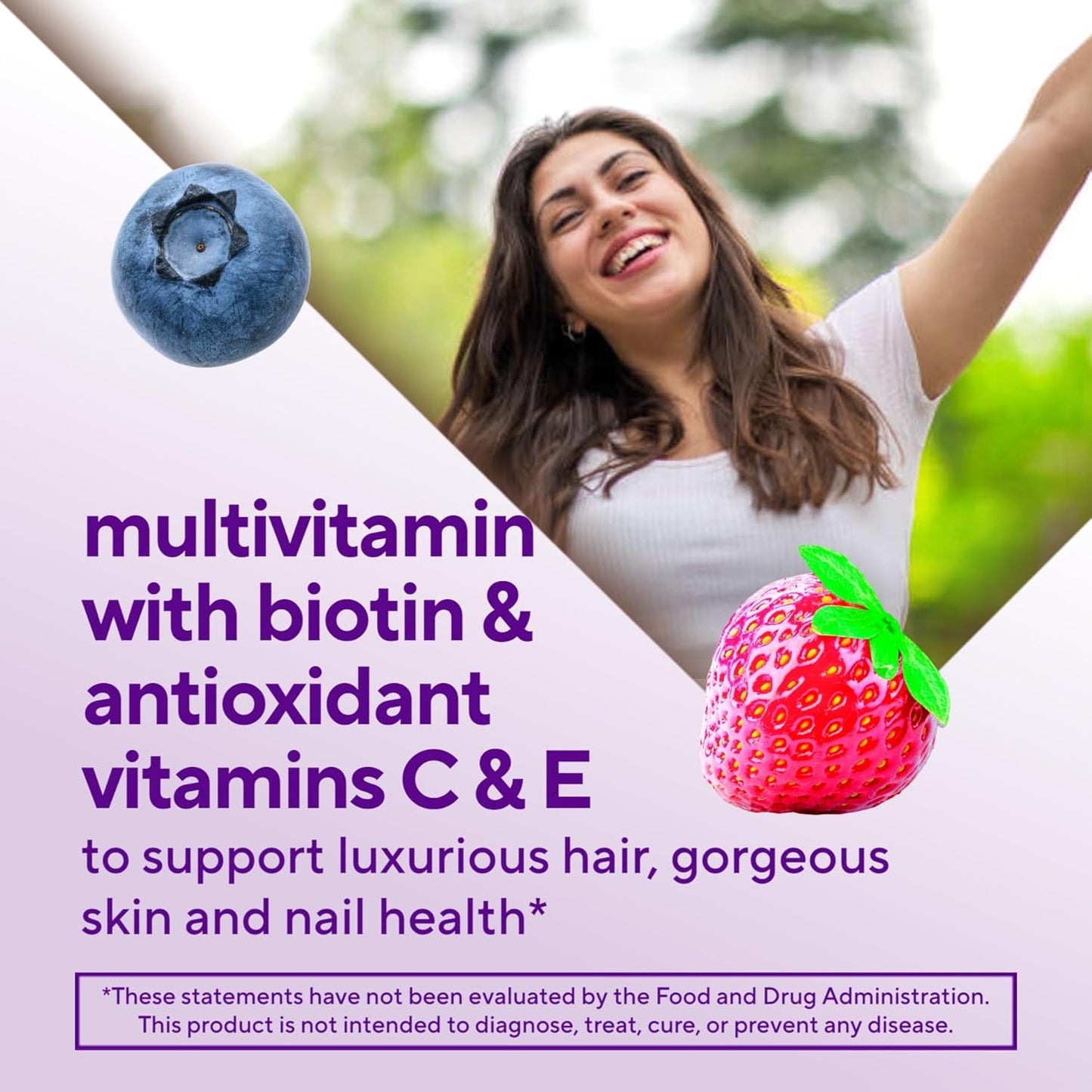 Vitafusion Gorgeous Hair, Skin & Nails Multivitamin plus Biotin and Antioxidant vitamins C&E, Raspberry Flavor, 135ct (45 day supply), from America’s Number One Gummy Vitamin Brand