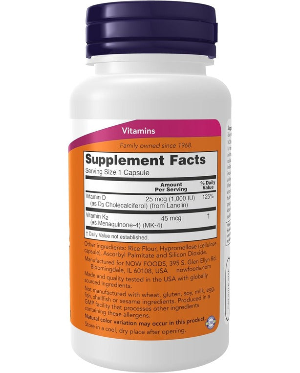 NOW Foods, Vitamin D-3 & K-2, 120 Veg Capsules