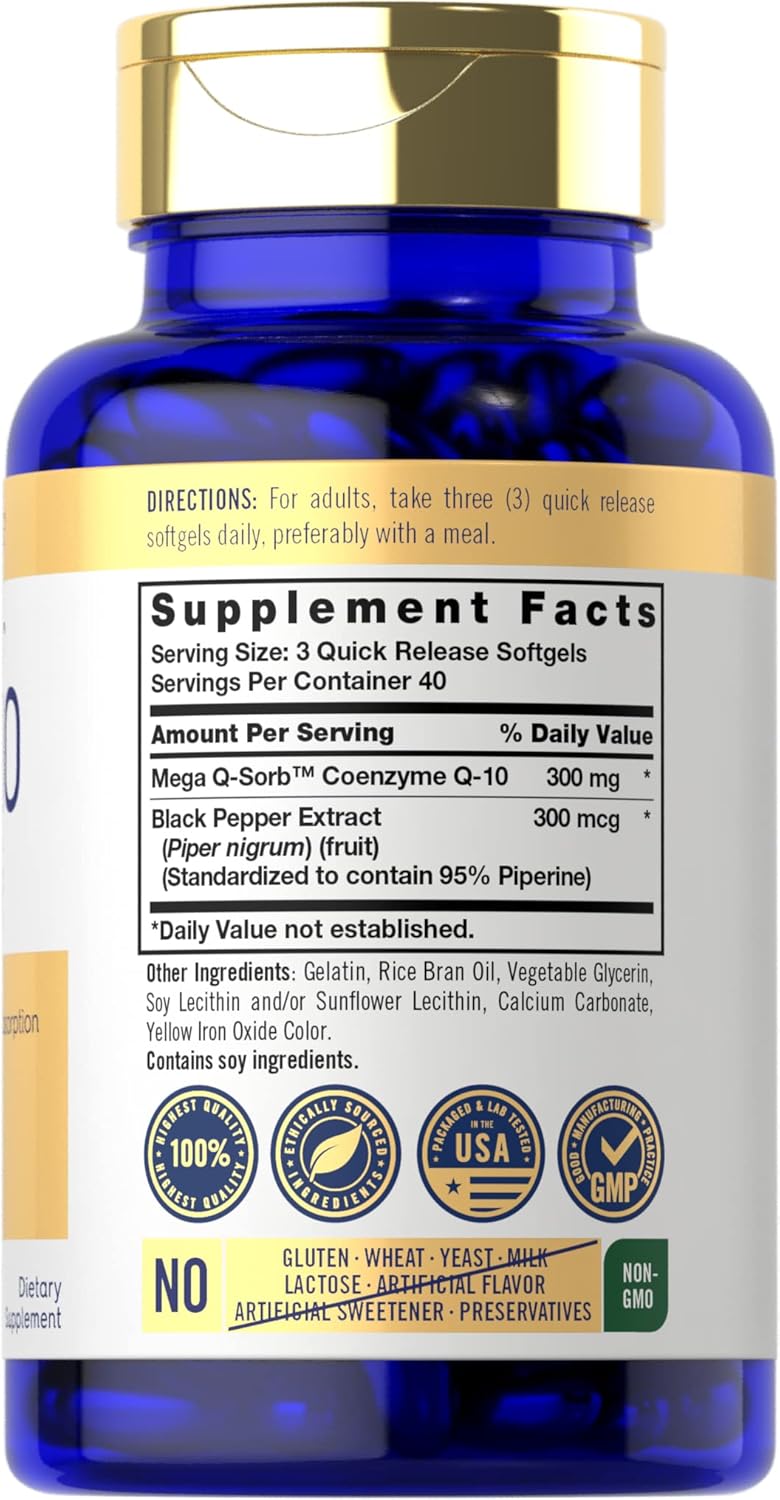 Carlyle CoQ10 300mg with Black Pepper Extract | 120 Softgels