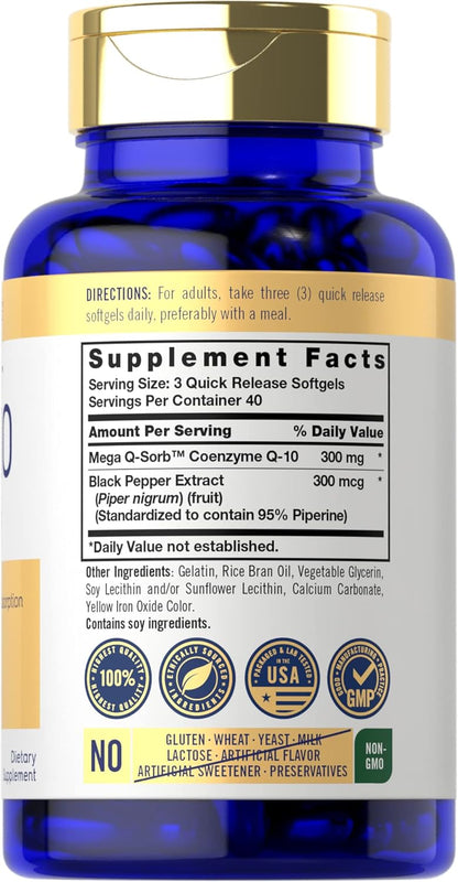 Carlyle CoQ10 300mg with Black Pepper Extract | 120 Softgels
