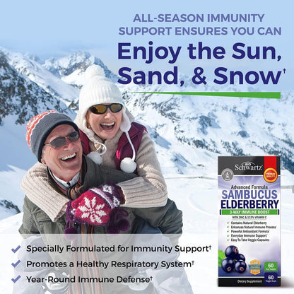Elderberry with Zinc and Vitamin C for Adults - Immune Support Vitamins for Women and Men -  60 Ct