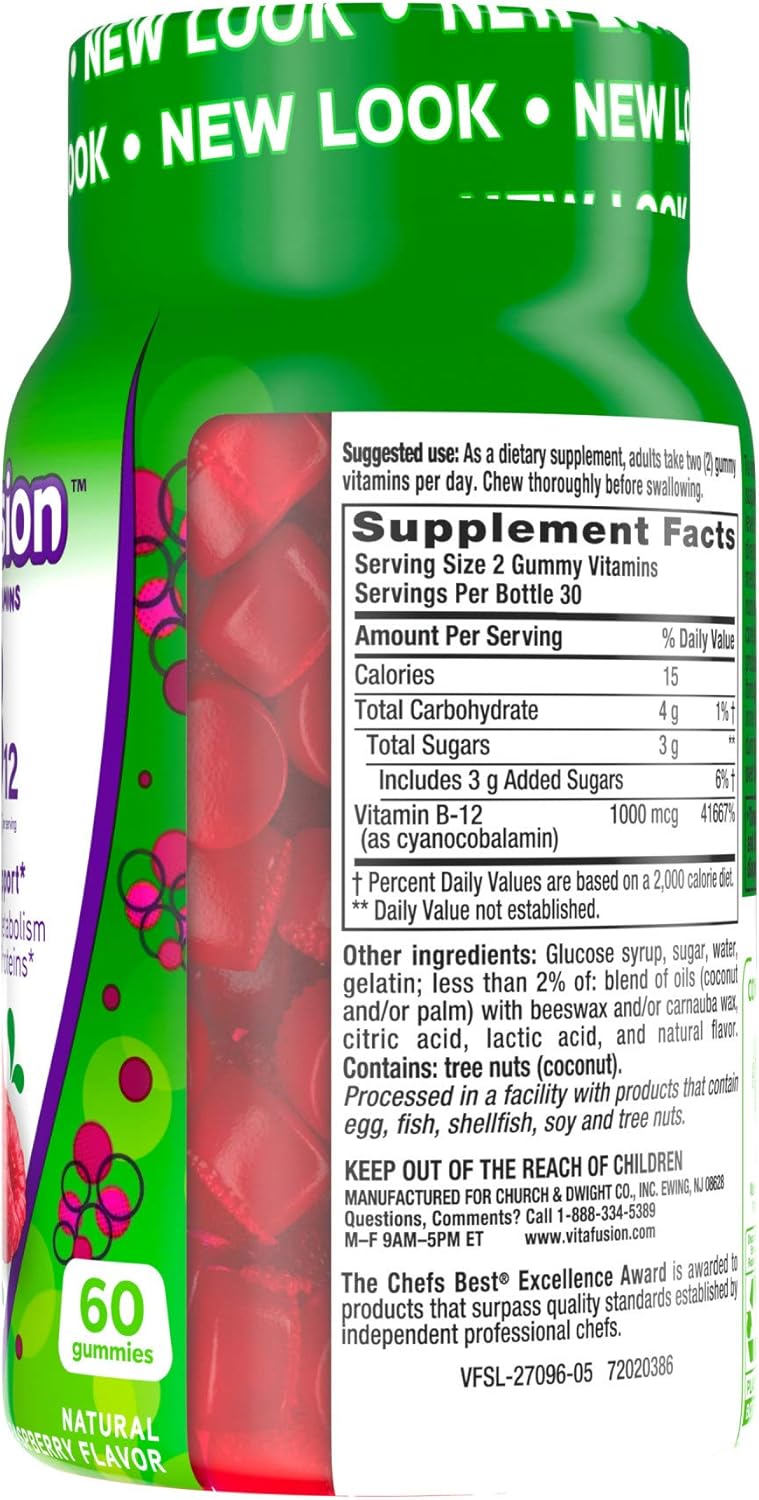 Vitafusion B12 Gummy Vitamins, Delicious Raspberry Flavor, 60ct (30 Day Supply)