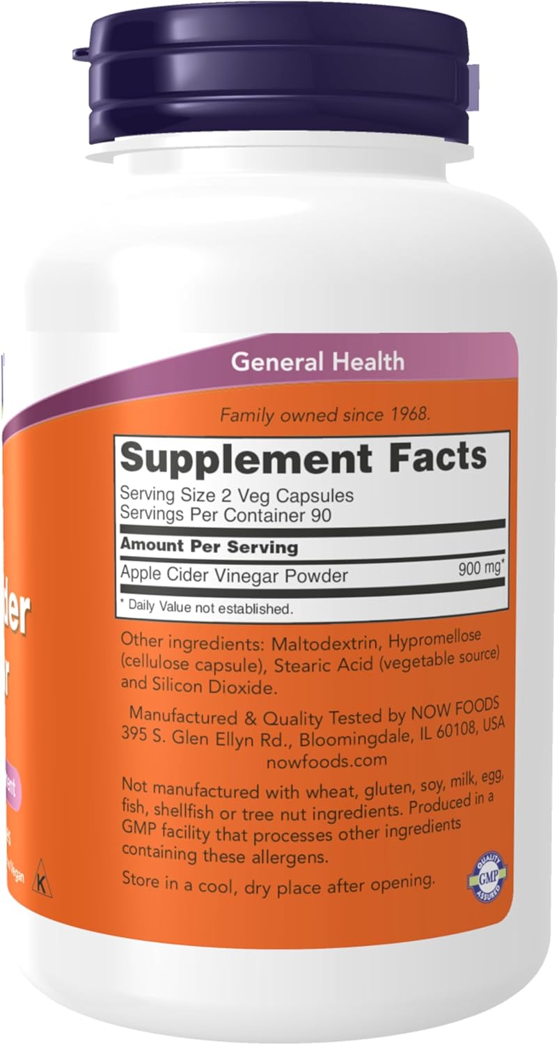 NOW Foods Supplements, Apple Cider Vinegar 450 mg, 180 Veg Capsules