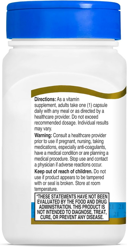 21st Century Healthcare Vitamin K2 (MK-7) 100 mg Vegetarian Capsules, 110 Count