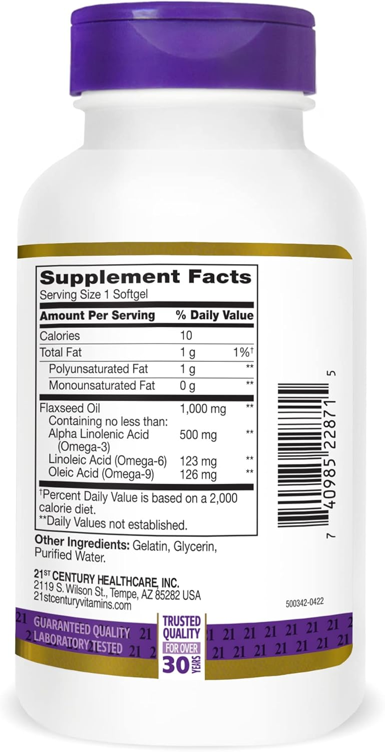 21st Century Flaxseed Oil 1000 Mg Softgels, 120-Count (22871)