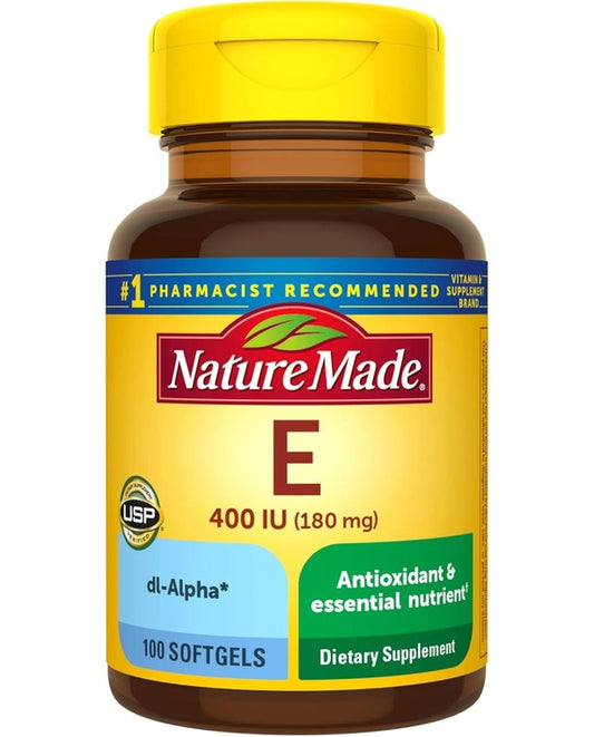 Nature Made Vitamin E 180 mg (400 IU) dl-Alpha, Dietary Supplement for Antioxidant Support, 100 Softgels, 100 Day Supply