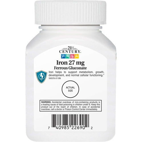 21st Century Iron 27 Mg Ferrous Gluconate Tablets, 110Count