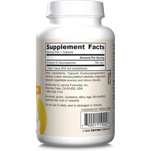 Jarrow Formulas N-A-G 700 mg - 120 Veggie Caps - N-Acetyl Glucosamine - Versatile Form of Glucosamine - Supports Joint & Intestinal Health - Up to 120 Servings