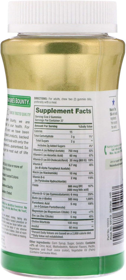 Nature's Bounty Adult Multivitamin Gummies, Multi-Flavored Vitamins, 75 Ct