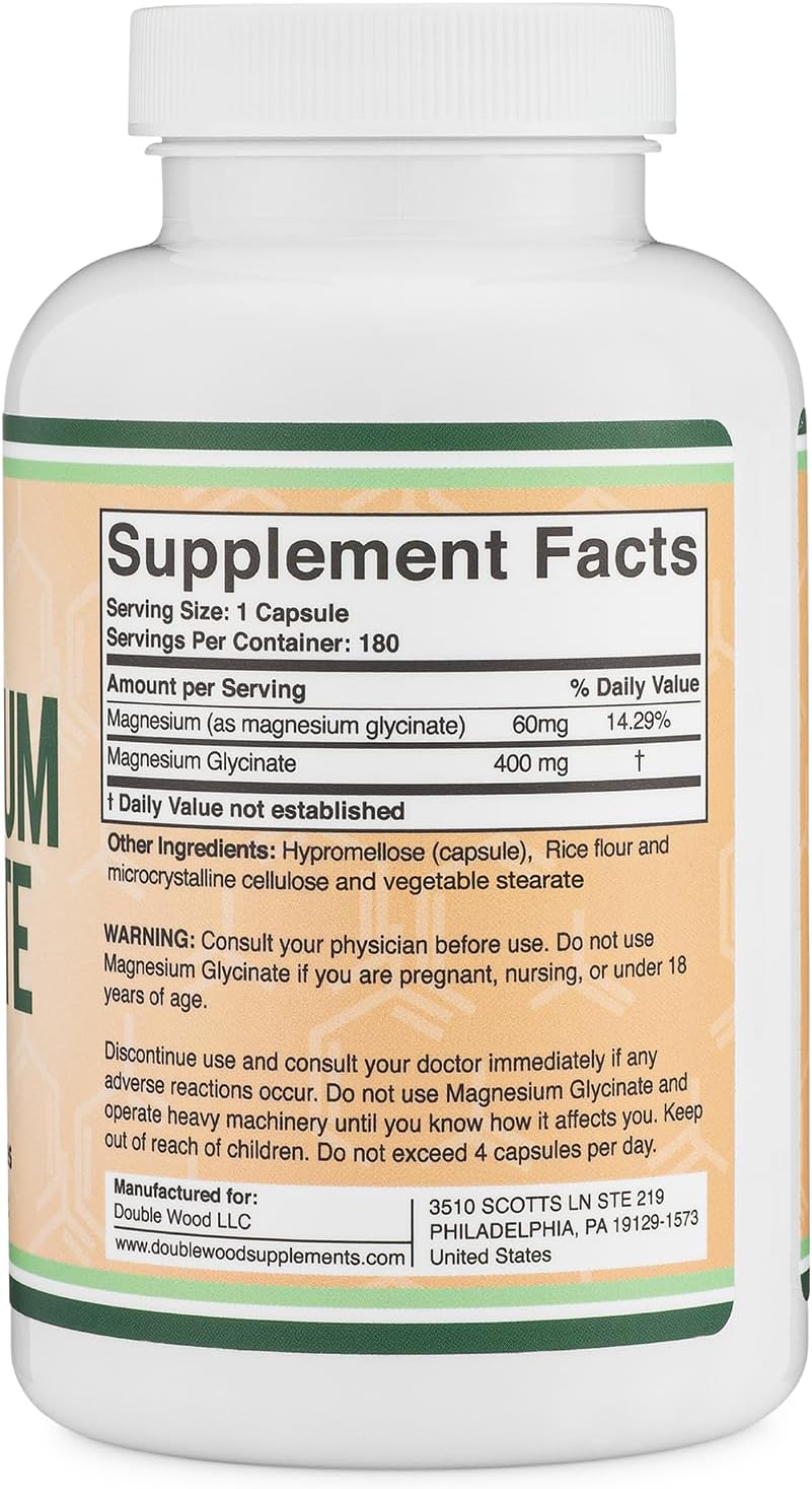 Double Wood Magnesium Glycinate 400mg, 180 Capsules