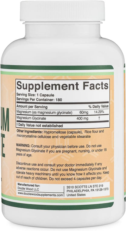 Double Wood Magnesium Glycinate 400mg, 180 Capsules