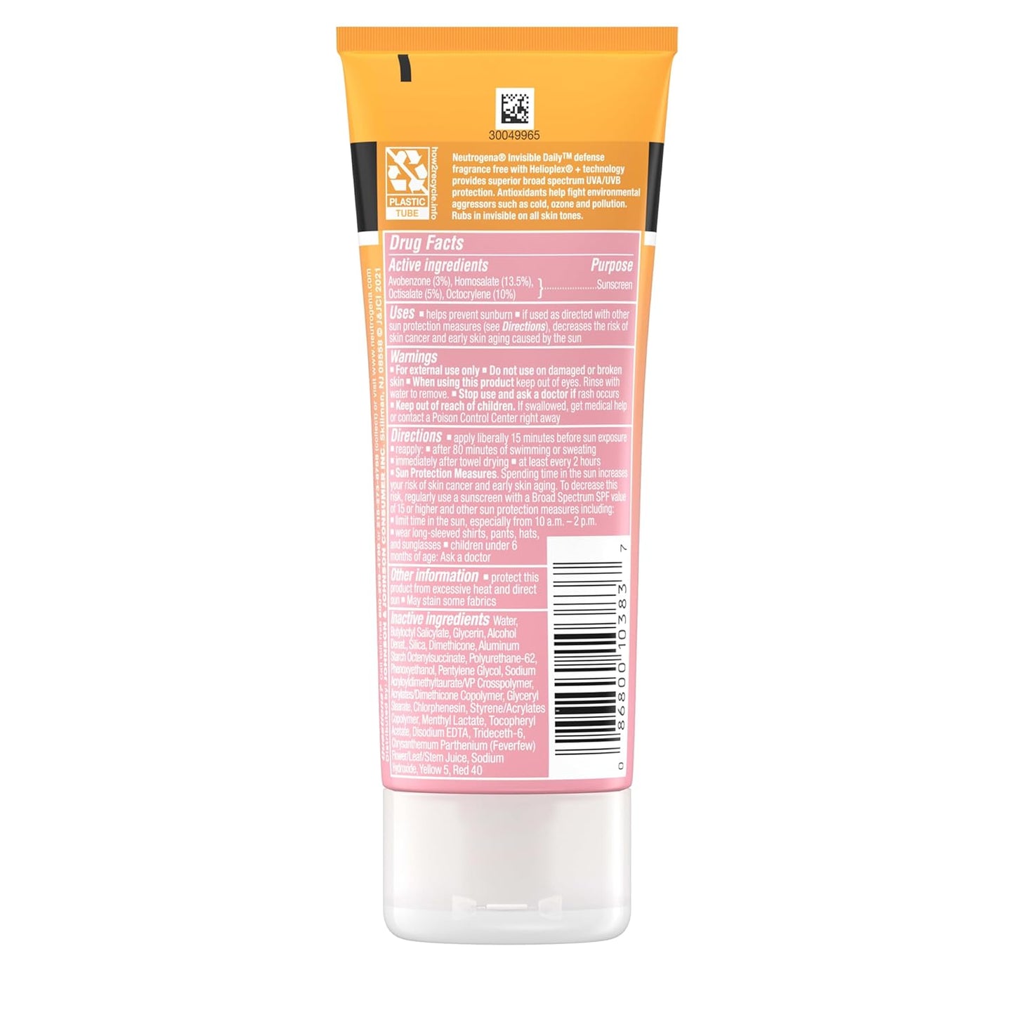 Neutrogena Invisible Daily Defense Fragrance-Free Sunscreen Lotion, Broad Spectrum SPF 60+, 3.0 fl. oz