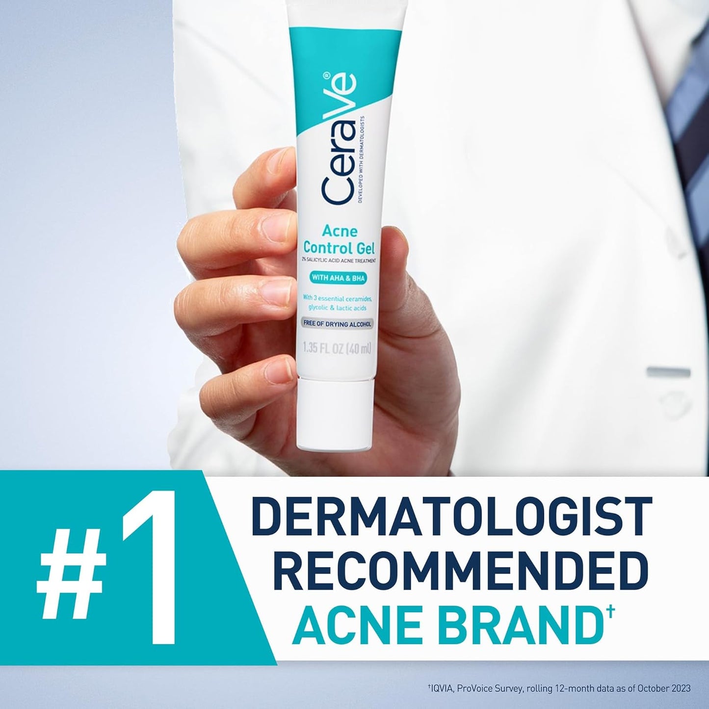 CeraVe Salicylic Acid Acne Control Gel Treatment, Acne Treatment for Face, 1.35 fl oz.
