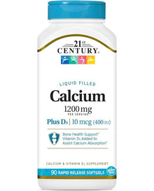 21st Century Calcium Plus D3 Liquid Filled Softgel, 1200 mg, 90 Count 21st Century