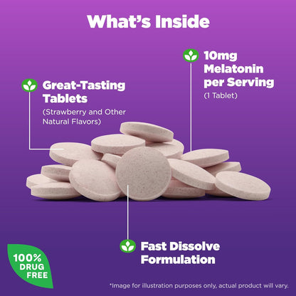 Natrol Fast Dissolve Melatonin 10 mg, 100 Strawberry-Flavored Melatonin Tablets