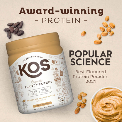 KOS Vegan Protein Powder, Chocolate USDA Organic - Low Carb Pea Protein Blend, Plant Based Superfood with Vitamins & Minerals - Keto, Soy, Gluten Free - Meal Replacement for Women & Men - 10 Servings