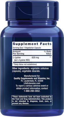 Life Extension L-Lysine, 620mg, 100 Capsules Life Extension
