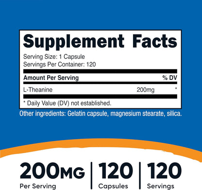 Nutricost L-Theanine 200mg Double Strength, 120 Capsules,