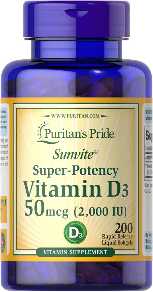 Puritan's Pride Vitamin D3 50 mcg 2,000 IU - 200 softgels