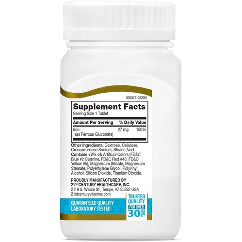 21st Century Iron 27 Mg Ferrous Gluconate Tablets, 110Count