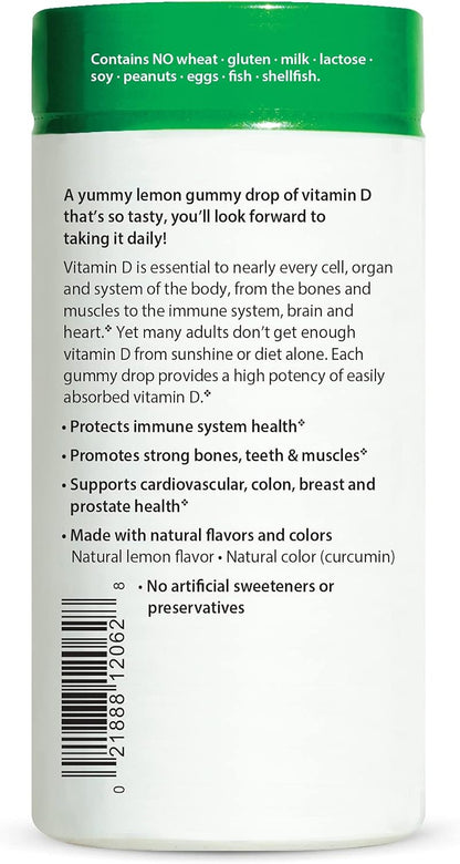 Rainbow Light D Gummies, Sunny Gummies, Vitamin D3 1,000 IU, Gluten Free, Protects Immune System Health, Lemon, 100 Gummies