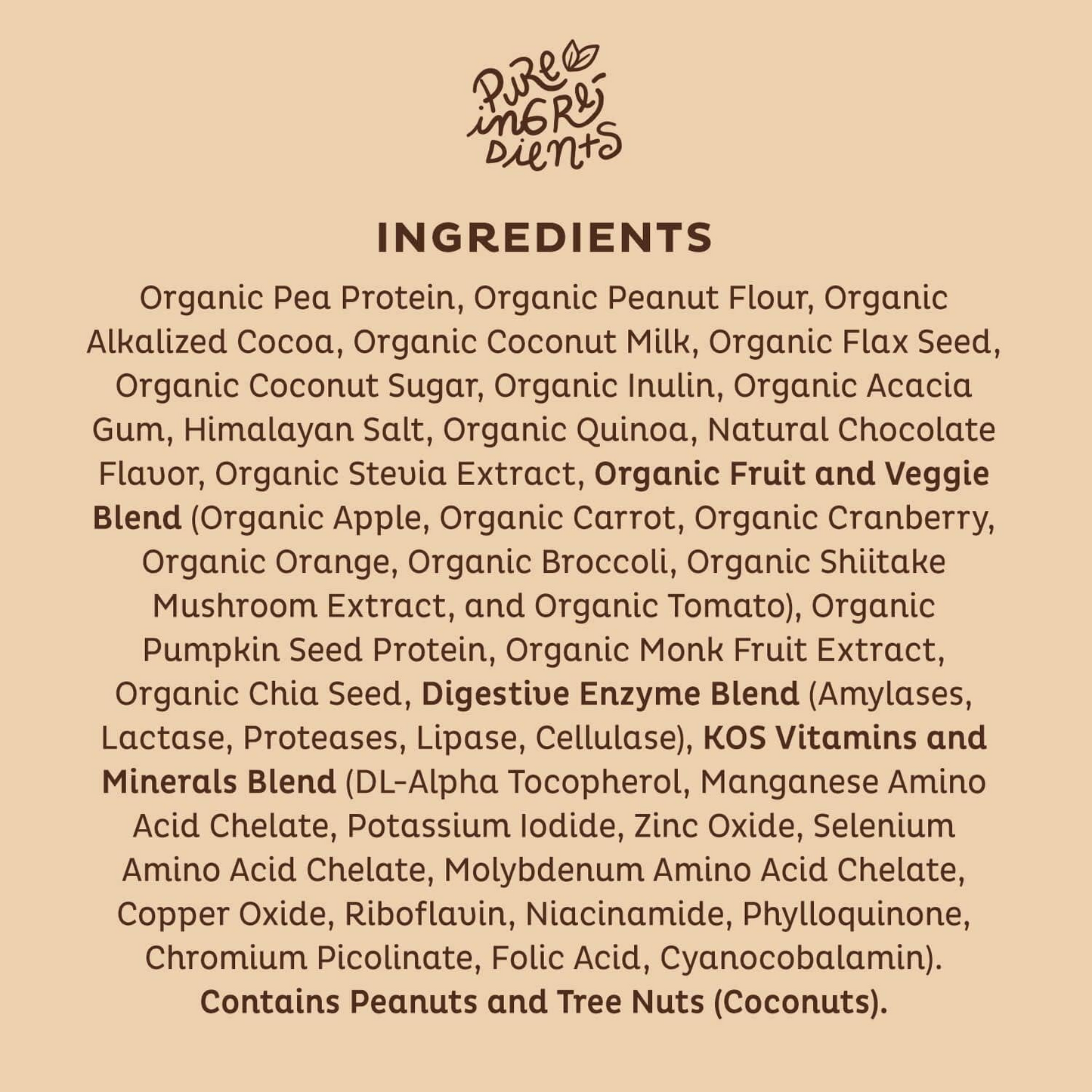 KOS Vegan Protein Powder, Chocolate USDA Organic - Low Carb Pea Protein Blend, Plant Based Superfood with Vitamins & Minerals - Keto, Soy, Gluten Free - Meal Replacement for Women & Men - 10 Servings